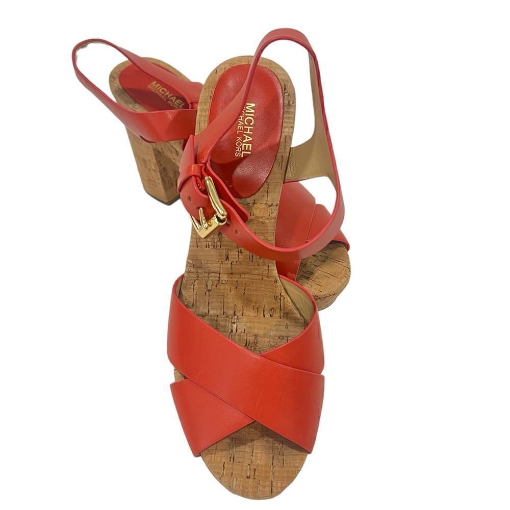 Michael kors Natalia cork platforms orange open toe sandals size 9.5 - Picture 2 of 8